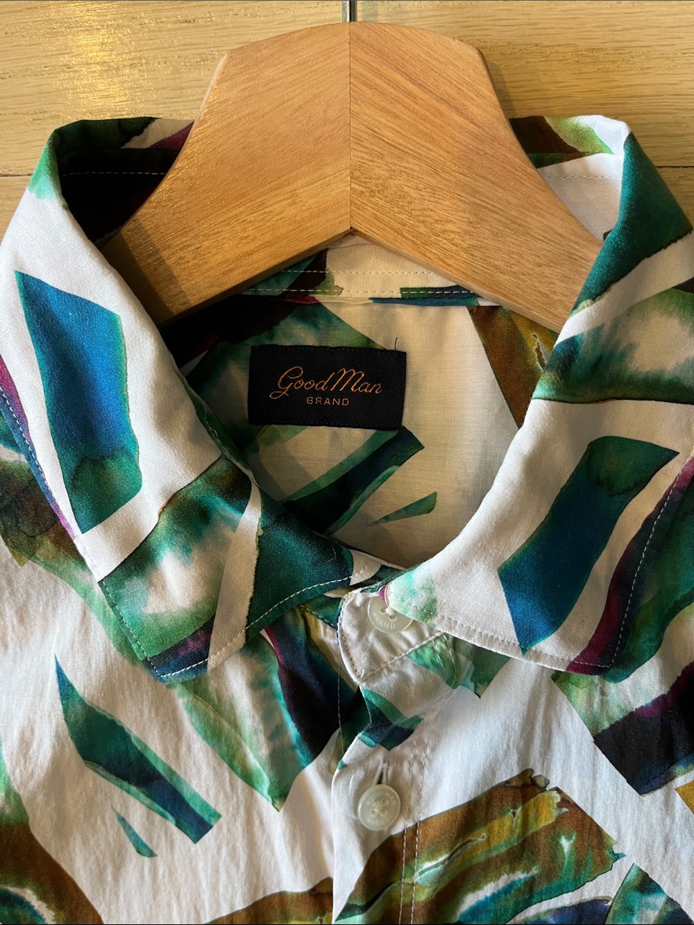 Goodman Brand - Abstract Leaf Print Button-Up Shirt in Teal & Olive